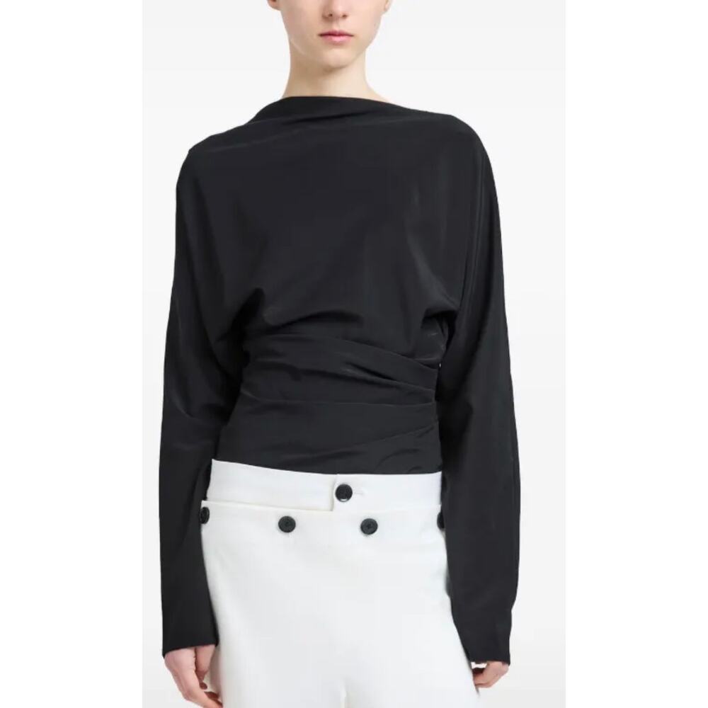 Proenza Schouler Keegan Stretch Silk-Blend LS Top in Black 0